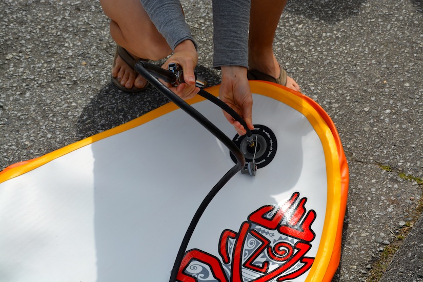 inflating SUP with the Slingshot high-pressure valve