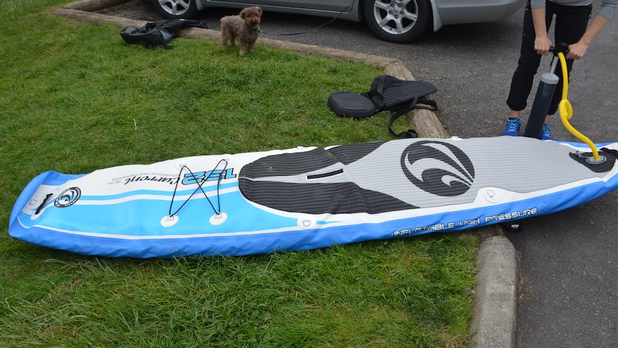inflating the California Board Company inflatable paddle board