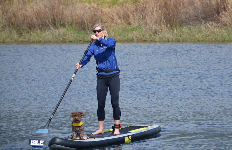 stand up paddling with Isle carbon fiber adjustable paddle