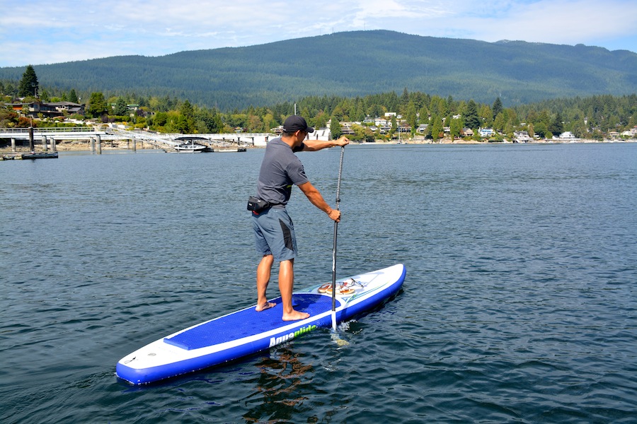 paddling the Aquaglide inflatable SUP