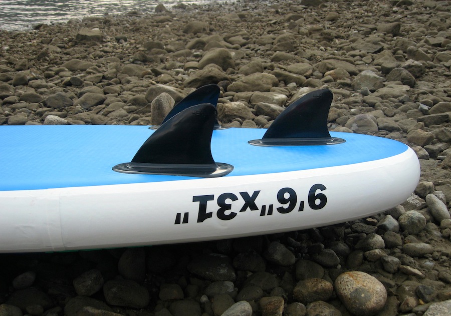 3 attached fins on Earth River 9'6" paddle board