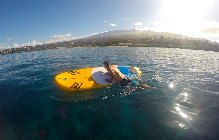 getting back on to the Naish Mana Air after swimming