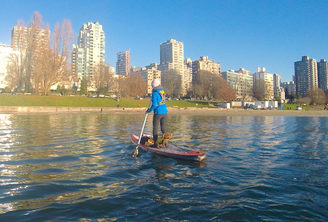 paddling the 12'6" Tantrum Tow Ropes ISUP off Kits Beach in Vancouver