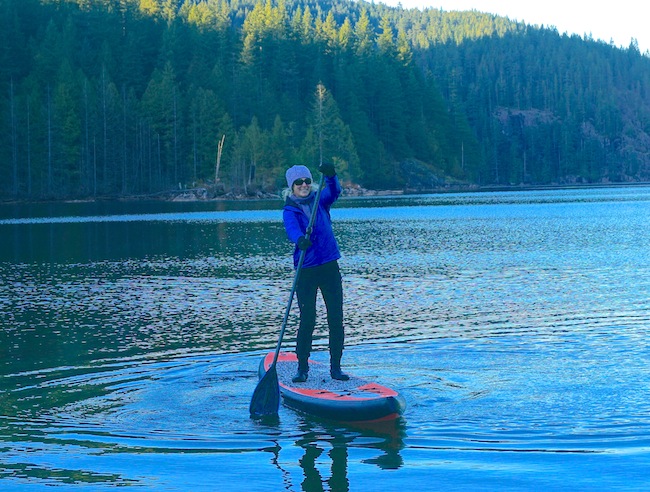 stand-up paddling at Buntzen Lake on 12'6" Tantrum Tow Ropes board