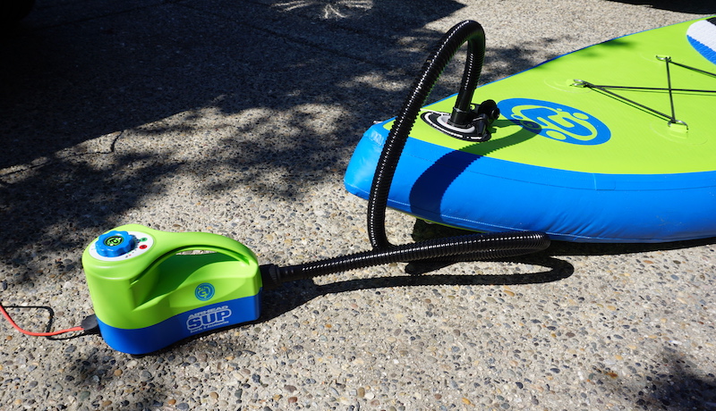 Inflating paddle board with the Airhead electric pump