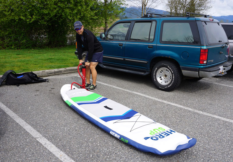 inflating the Hero SUP Spark board