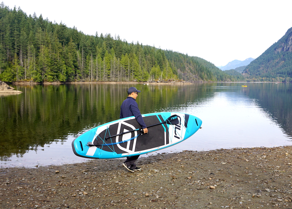 paddling Buntzen Lake with the Gili inflatable stand up paddleboard