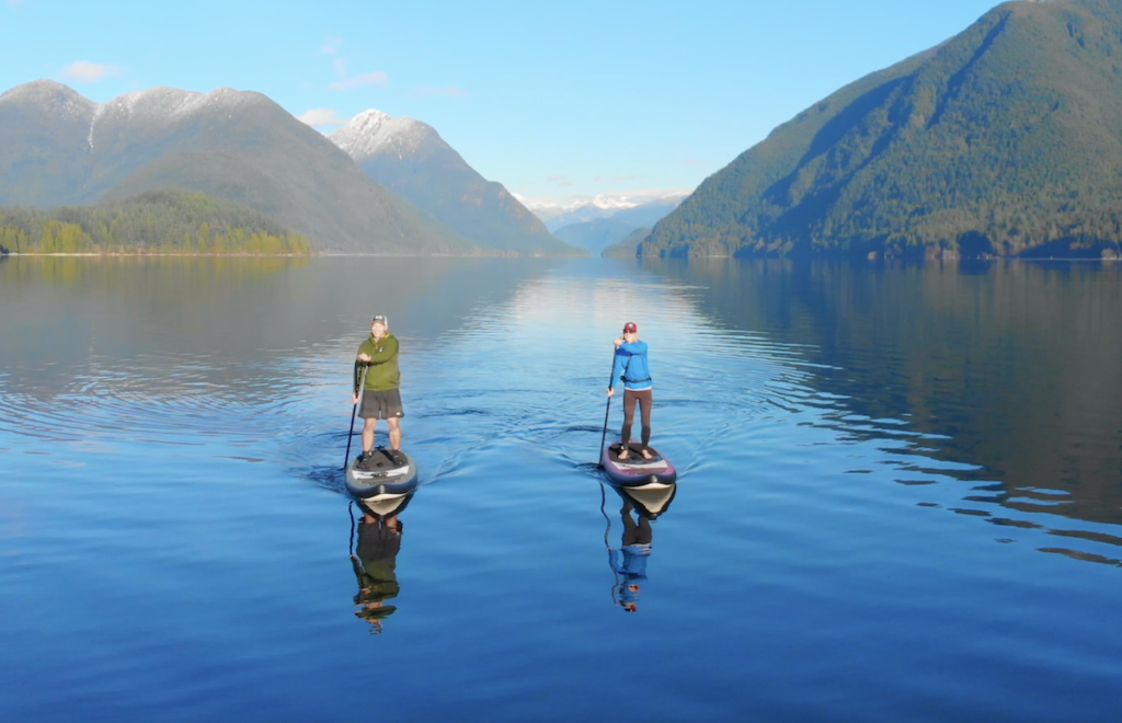 paddling two Atoll boards on Alouette Lake