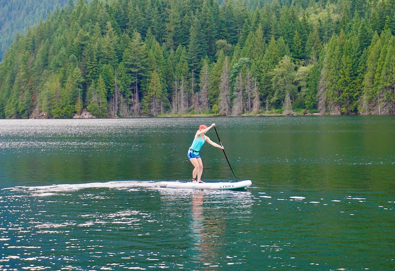 paddle boarding on the Nixy G3 Huntington on calm lake
