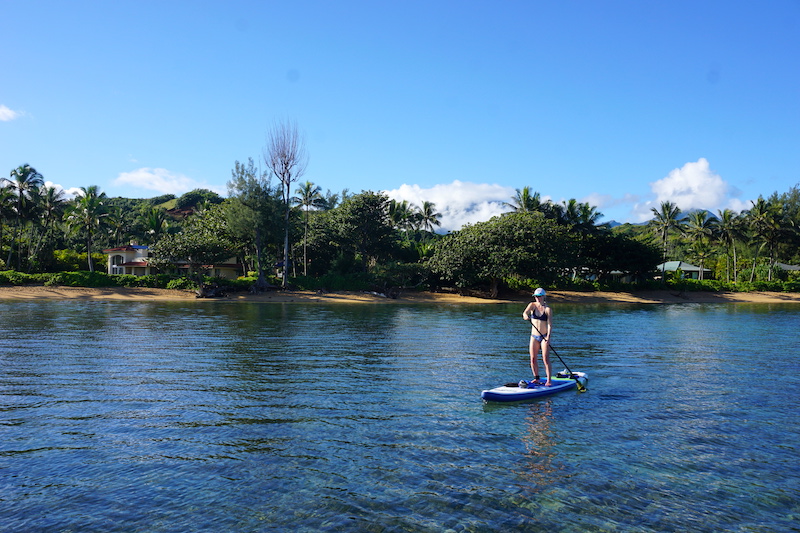 stand up paddling at Anini Beach in Kauai