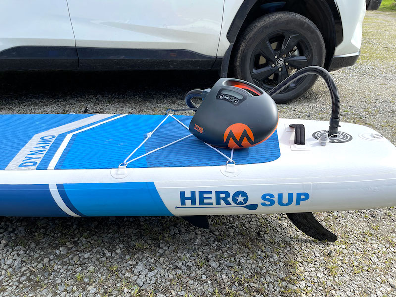 Shark II electric pump with Hero SUP Crusader paddleboard