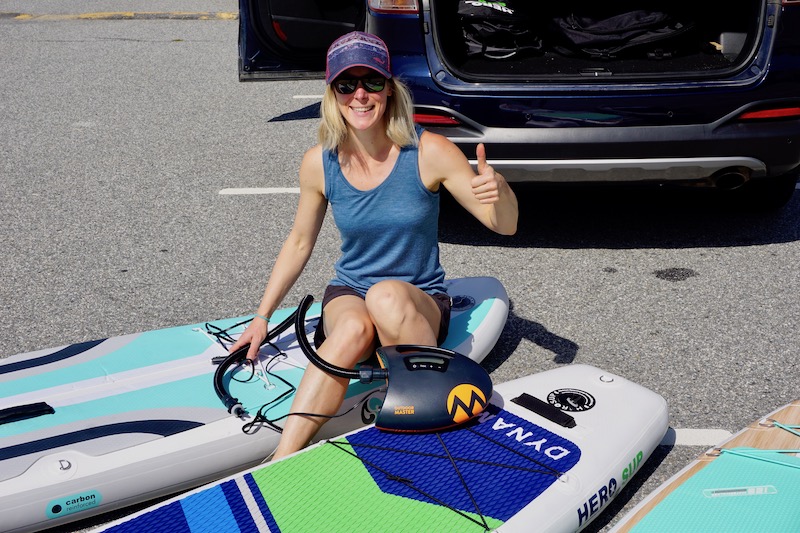 inflating my SUP with the Shark electric pump