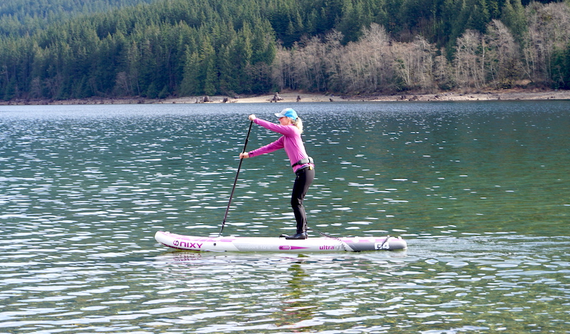 paddle boarding the Nixy Newport with carbon paddle