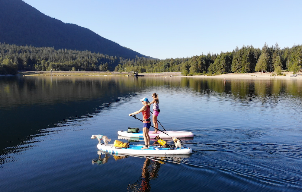 paddling the Chasing Blue inflatable SUP's
