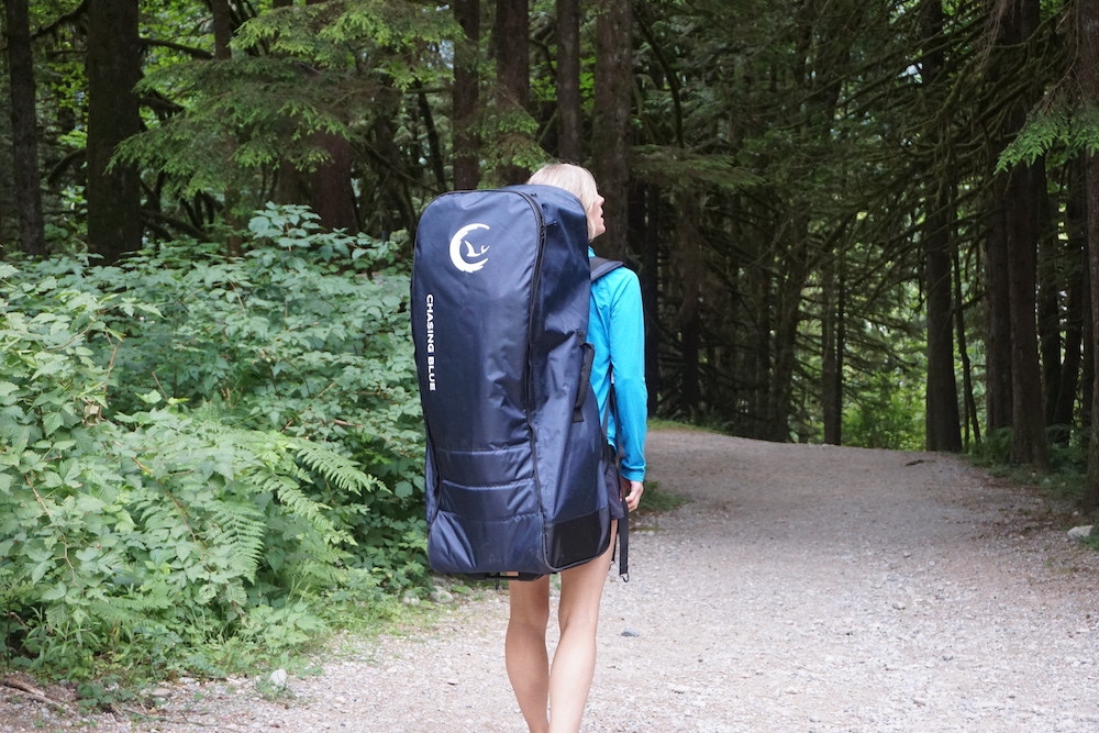 hiking with the Chasing Blue Backpack ISUP