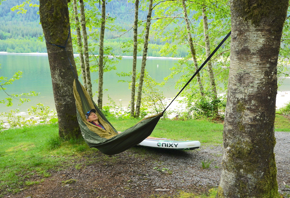 relaxing on the Nixy hammock with teh Huntington paddle board