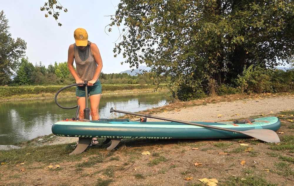 inflating the Weekender inflatable SUP