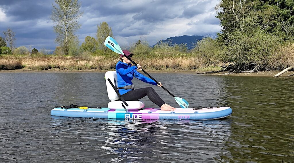 paddling the Glide Retro Elite hybrid SUP kayak