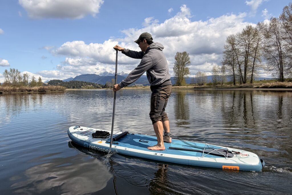 paddling the Retrospec Weekender Plus inflatable SUP